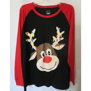Dolphin & Fish UGLY CHRISTMAS Reindeer Shirt Size L Long Sleeve Red/Black Winter